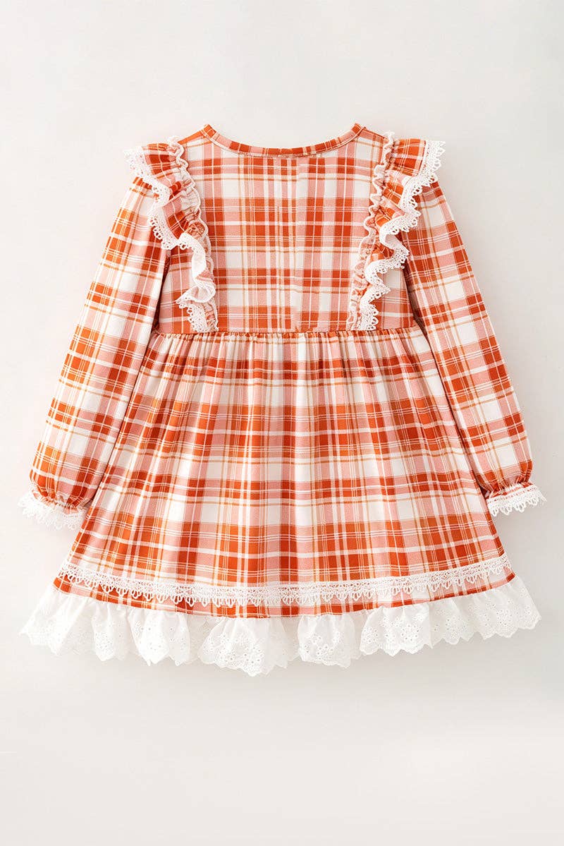 Burnt Orange plaid dress with lace detail