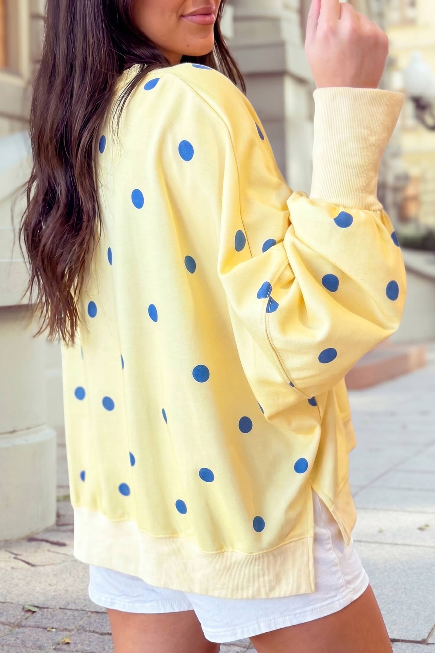 Polka Dot Exposed Seam Oversized Sweatshirt