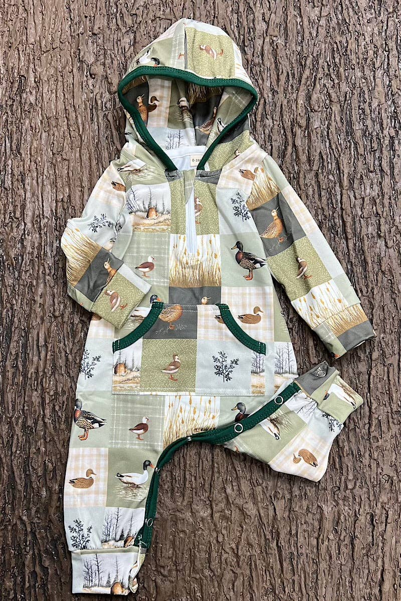 Duck patch work baby romper with hoodie