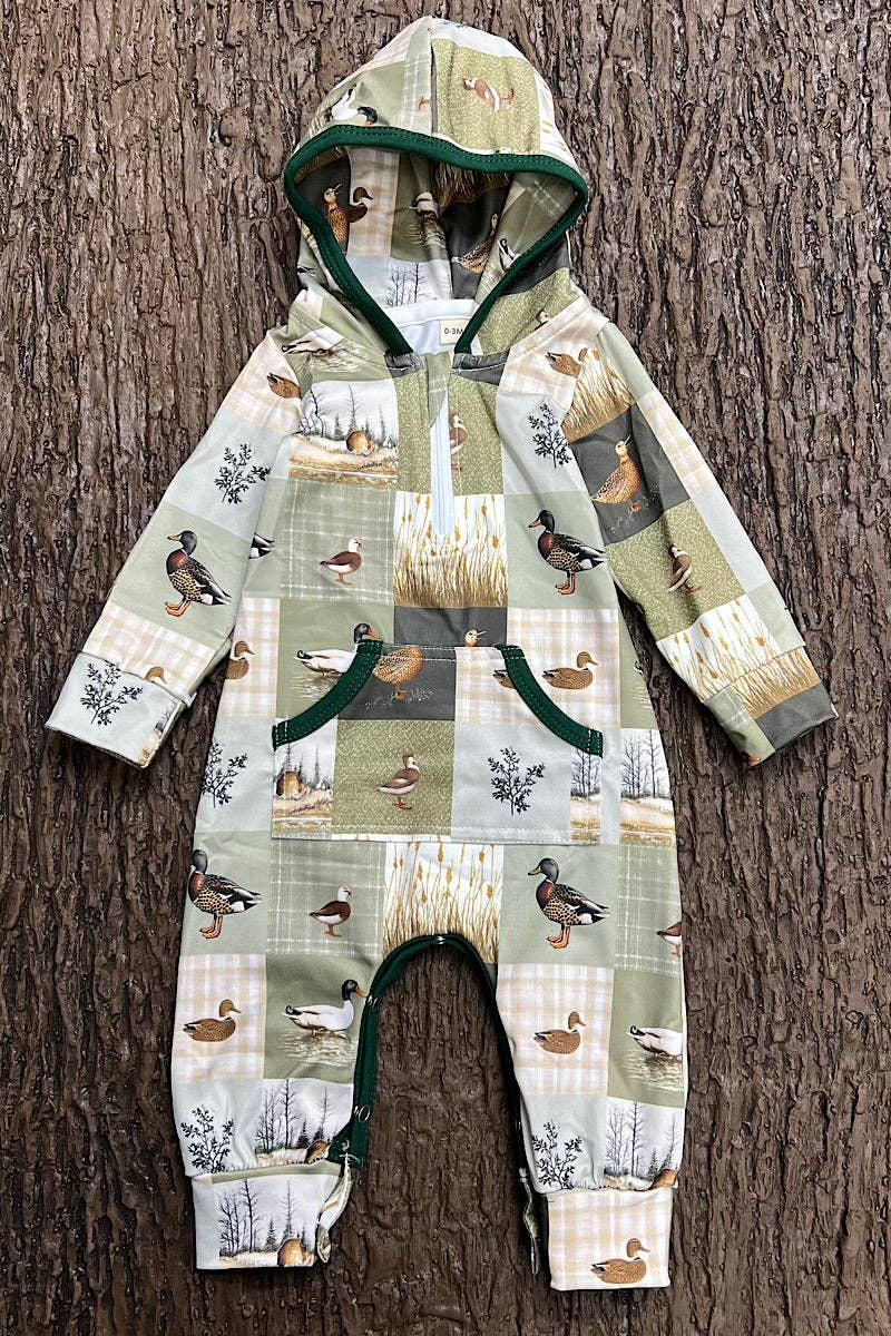 Duck patch work baby romper with hoodie