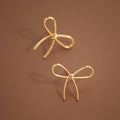 Trendy Gold Bow Knot Stud Earrings, Wire Bow Studs
