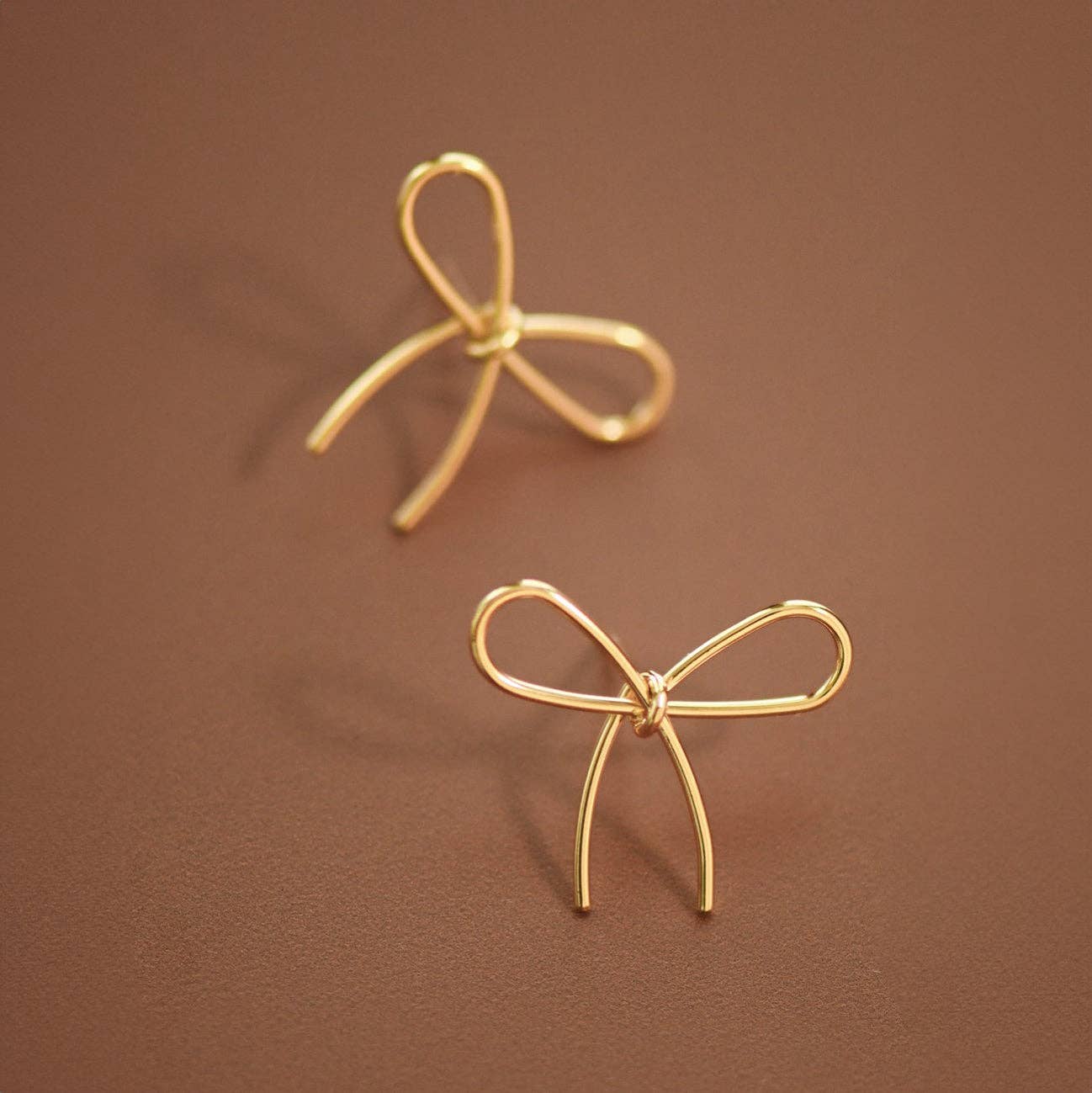 Trendy Gold Bow Knot Stud Earrings, Wire Bow Studs