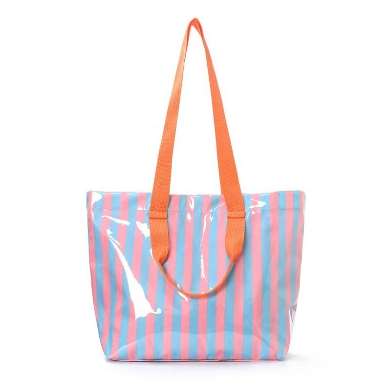 Large Striped Vinyl Tote Bags with Shoulder Strap