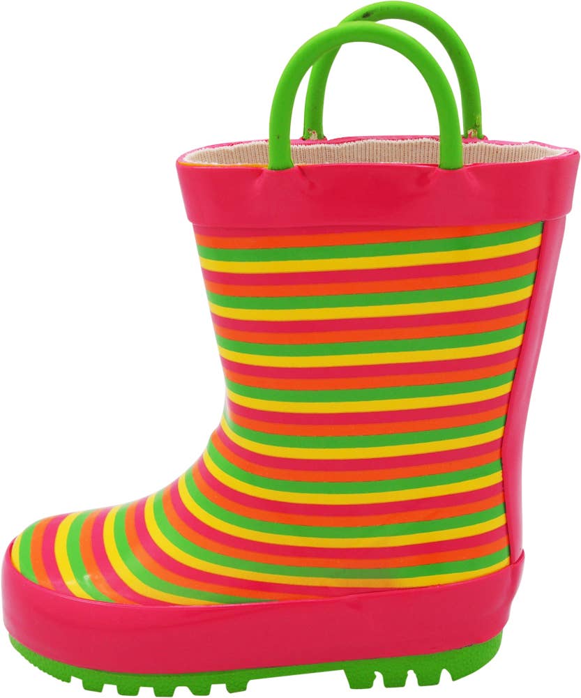 Norty Rubber Rain Boots-- Fuchsia/Lime Stripes