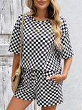 Classic Plaid T-Shirt And Shorts Two-Piece Set