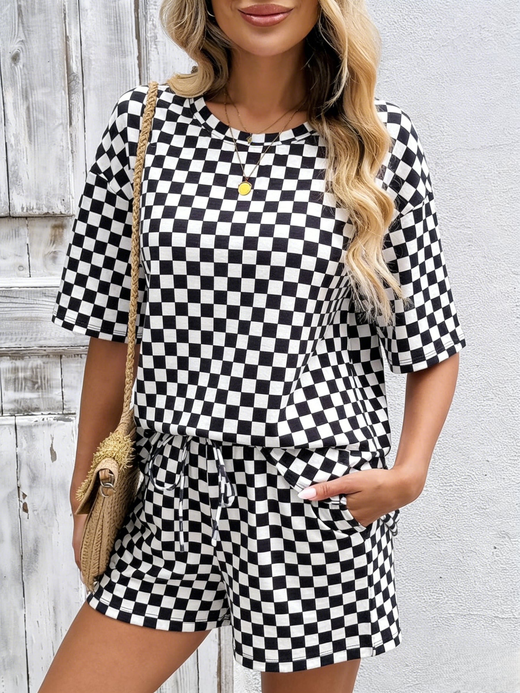 Classic Plaid T-Shirt And Shorts Two-Piece Set
