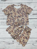 Kids Girls Camouflage Printed Scallop Shorts Set
