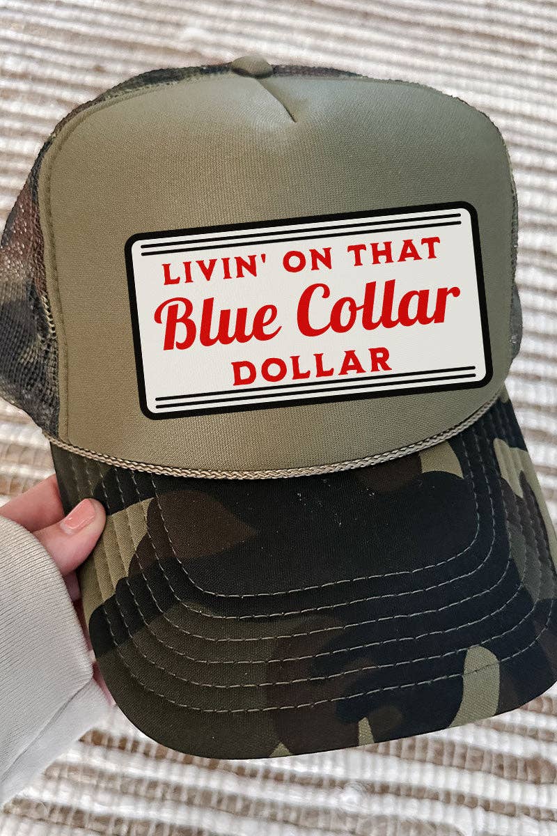Blue Collar Dollar Otto Camo with Moss Green Foam Front Trucker Hat