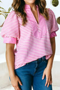 Colorblock Tunic Striped V Neck Blouse