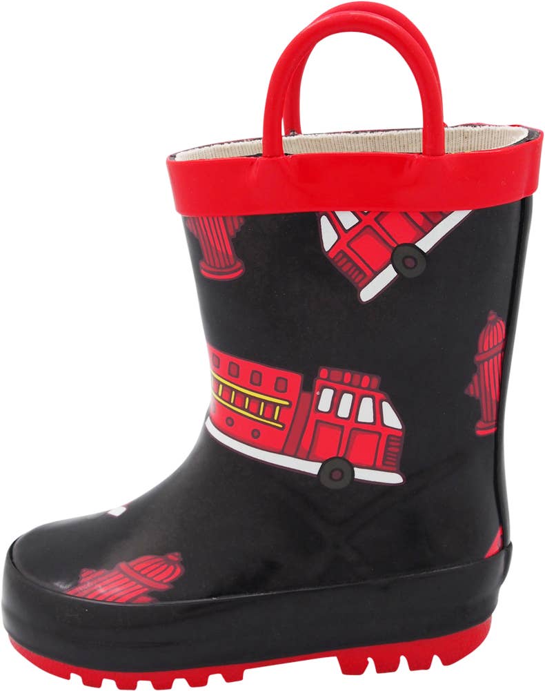 Norty Waterproof Rain Boots Black Firetrucks