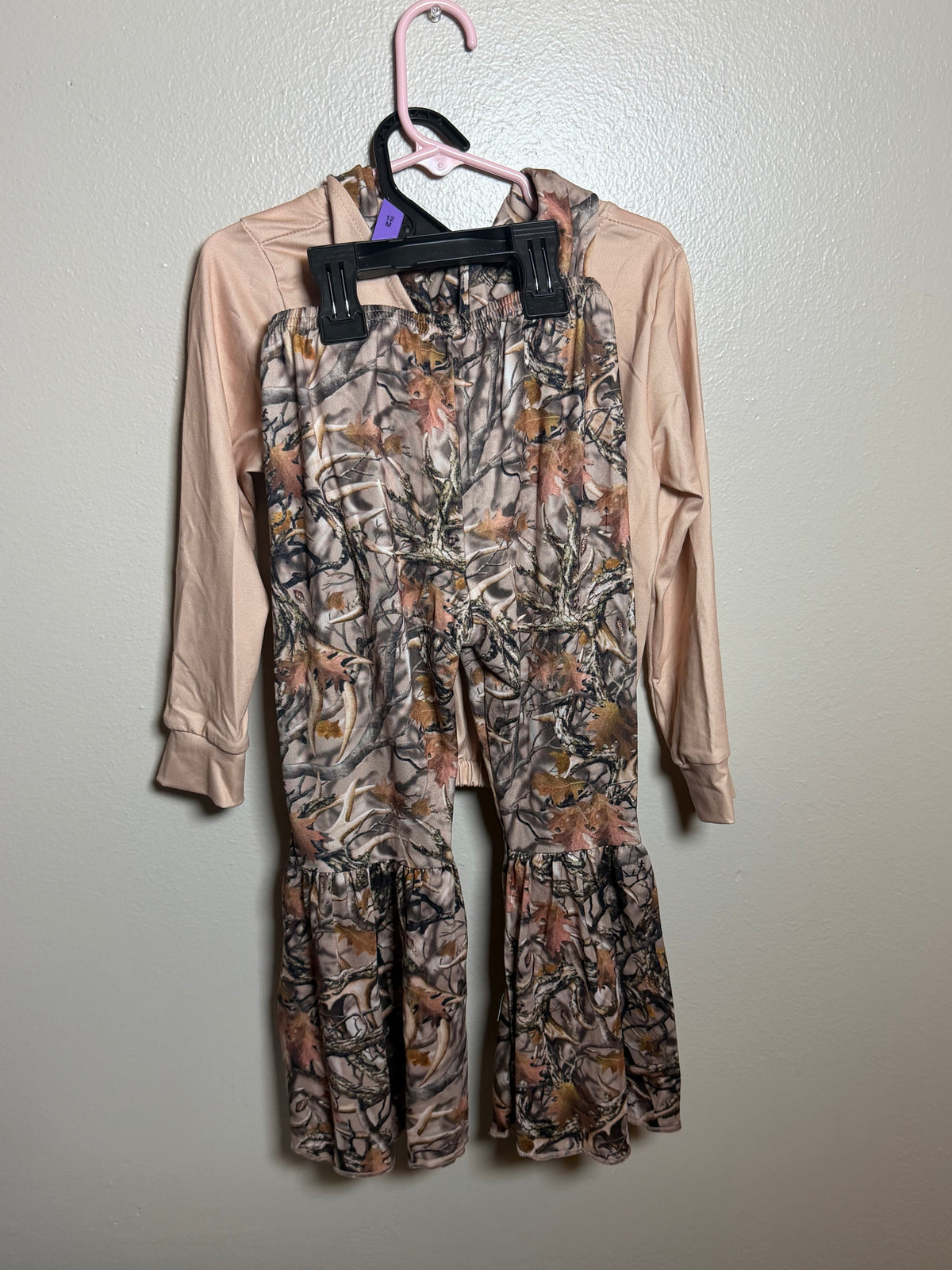 Girls camo two piece bell bottom and zip up jacket set