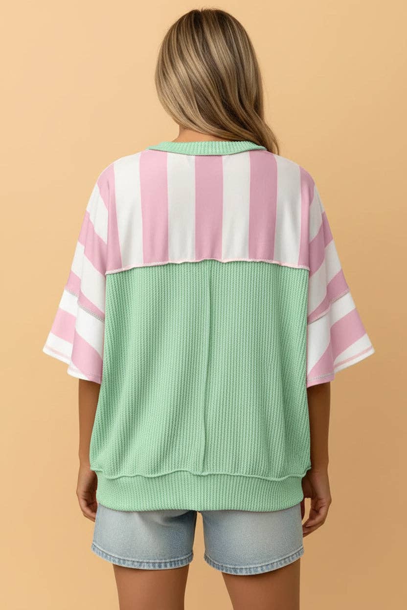 Stripe Exposed Seam Oversized Tee