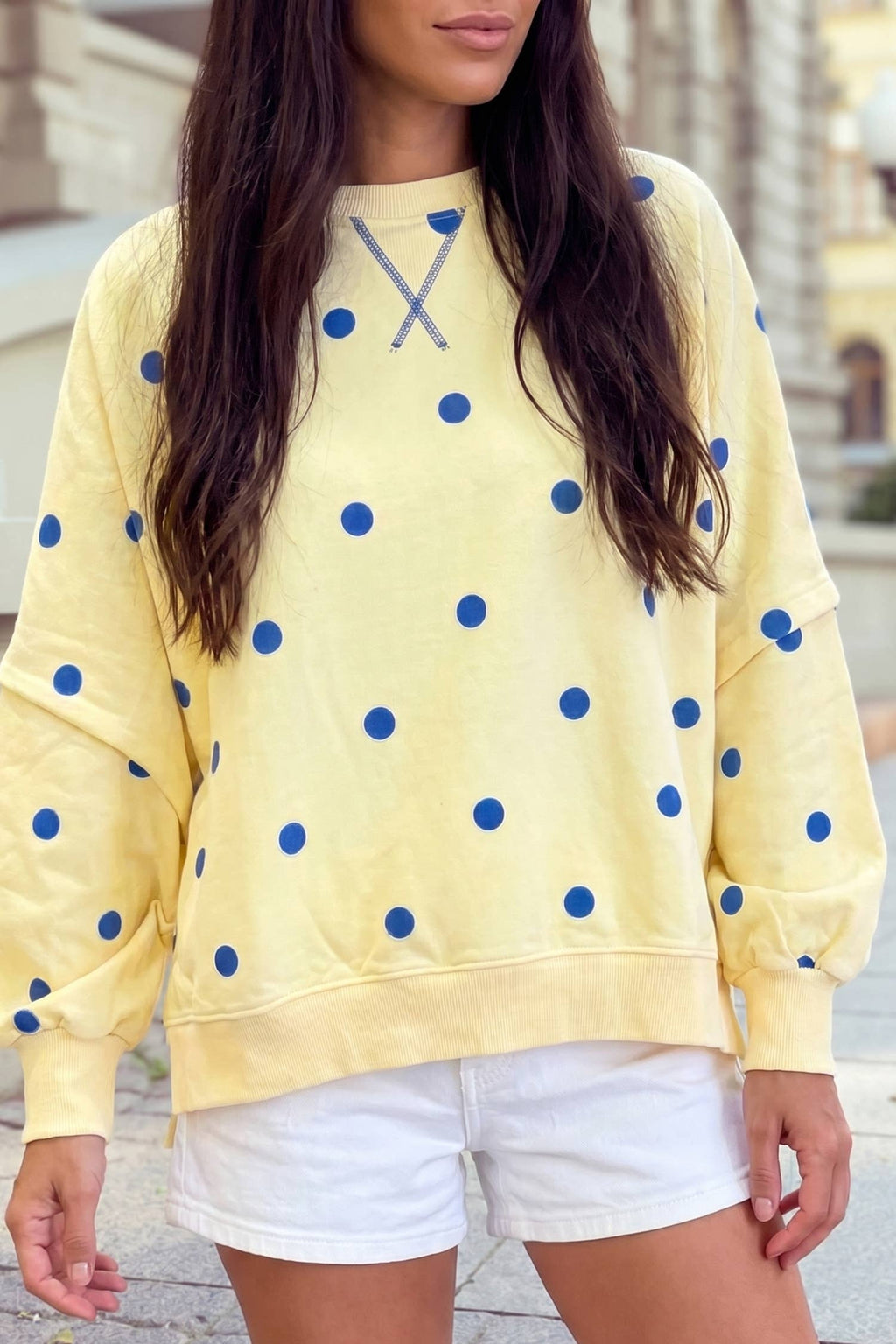Polka Dot Exposed Seam Oversized Sweatshirt