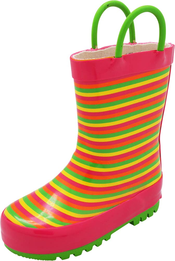 Norty Rubber Rain Boots-- Fuchsia/Lime Stripes