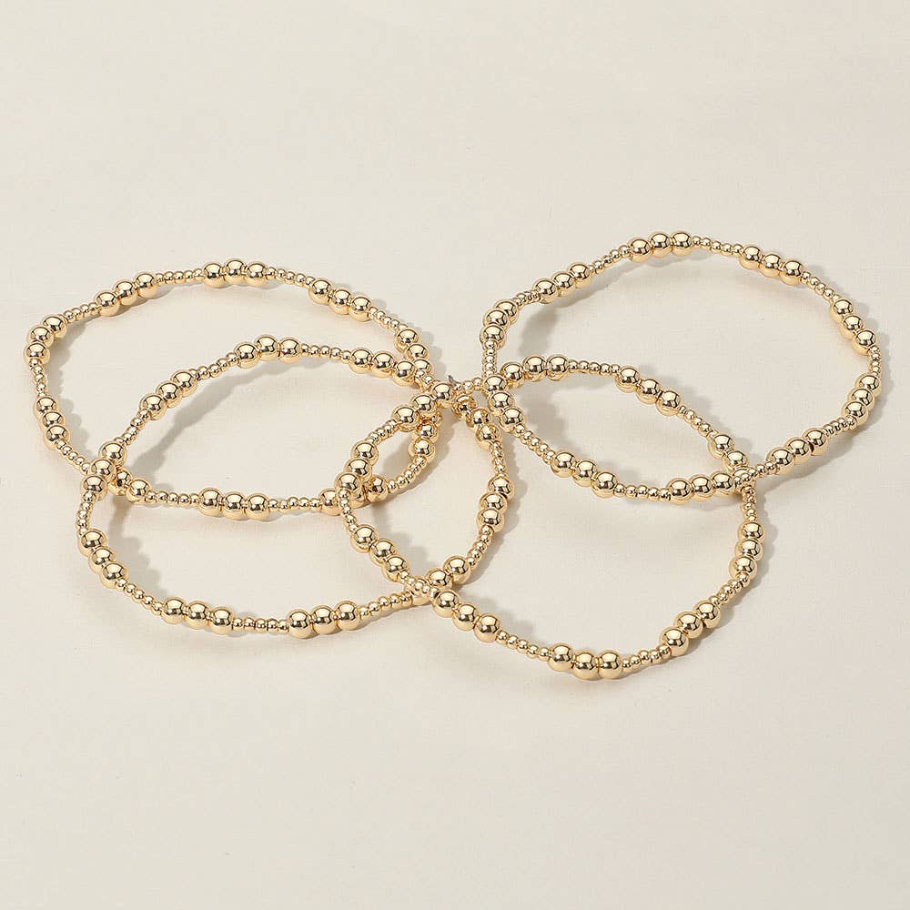 4PCS - Metal Ball Beaded Stretch Multi Layered Bracelets