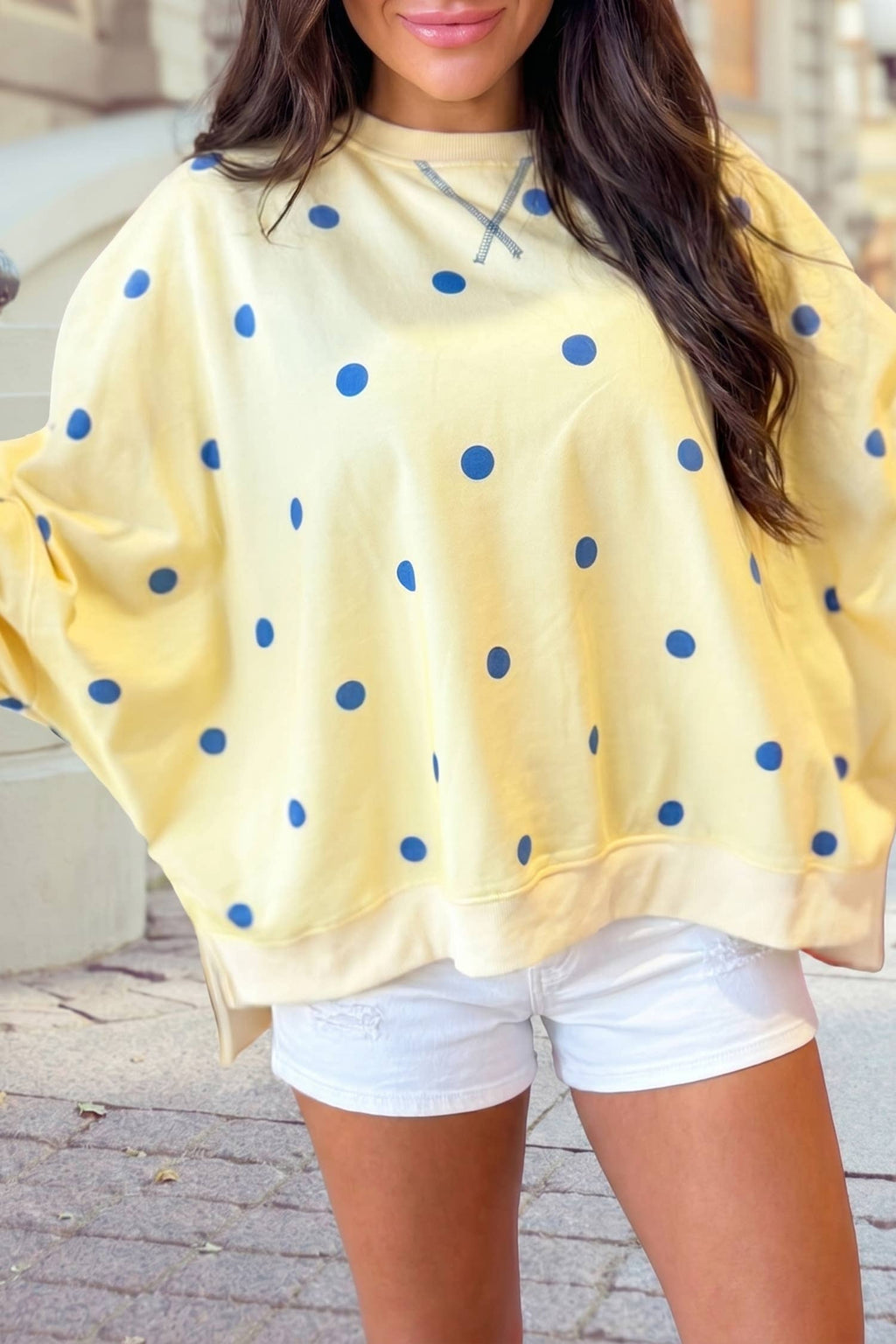Polka Dot Exposed Seam Oversized Sweatshirt