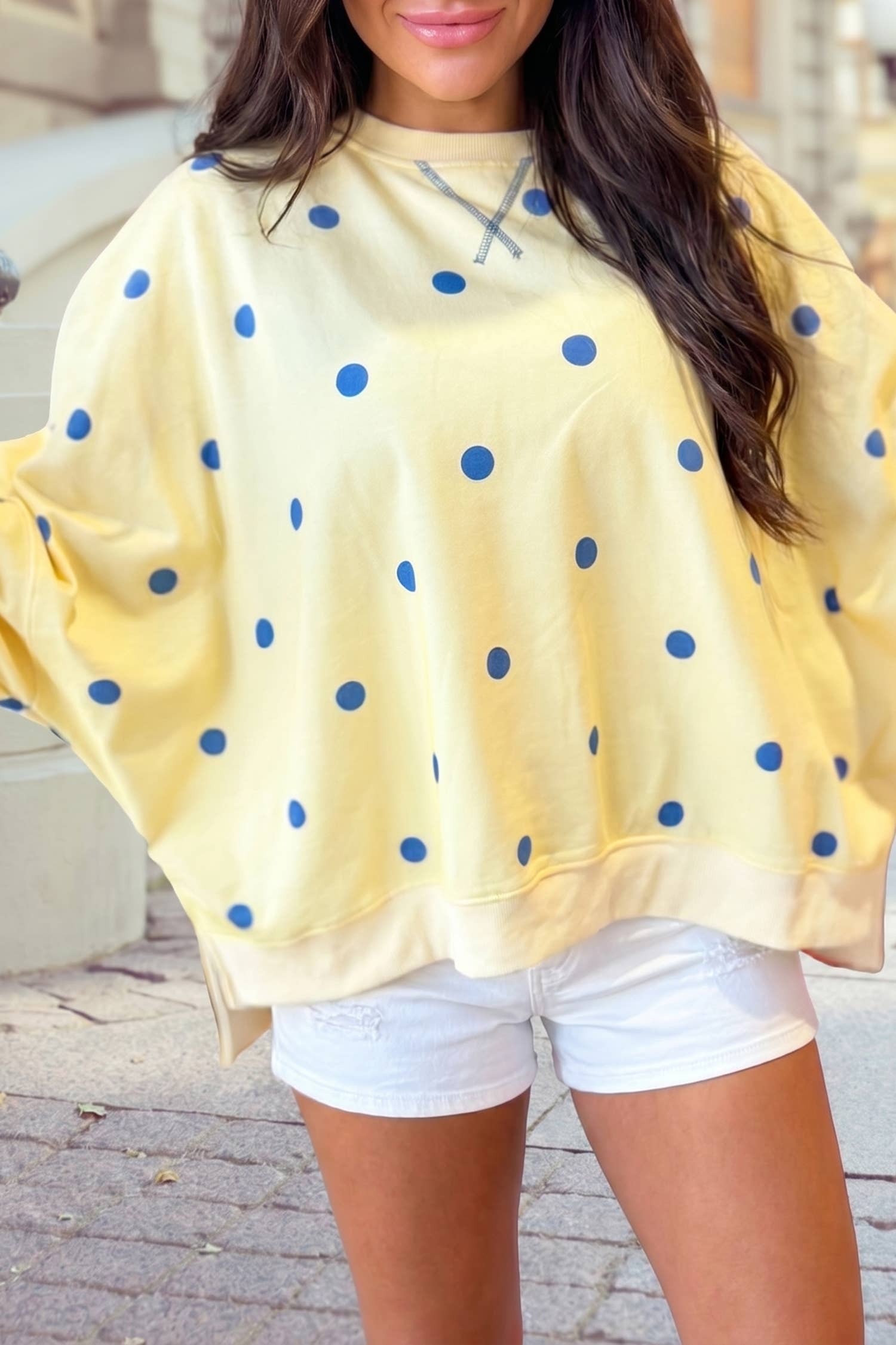Polka Dot Exposed Seam Oversized Sweatshirt