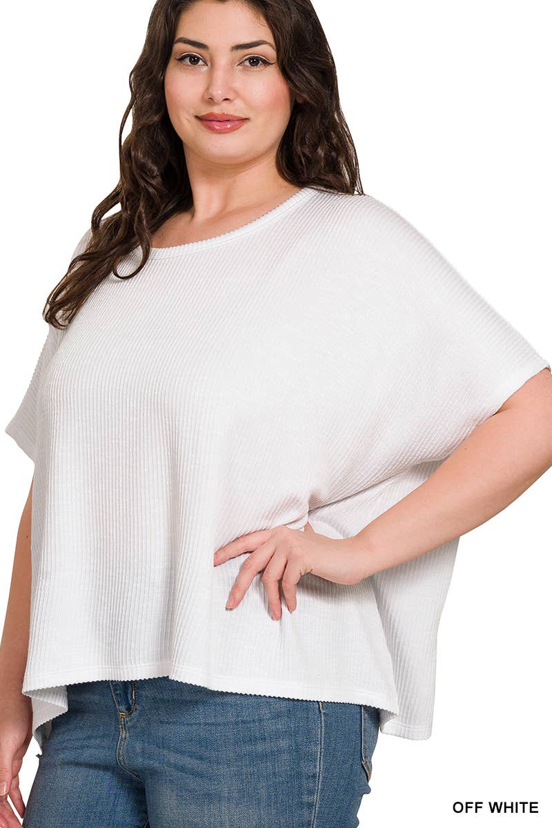 Plus size Ribbed Striped Oversized Short Slee