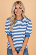 Stripe Short Bubble Sleeve T-Shirt