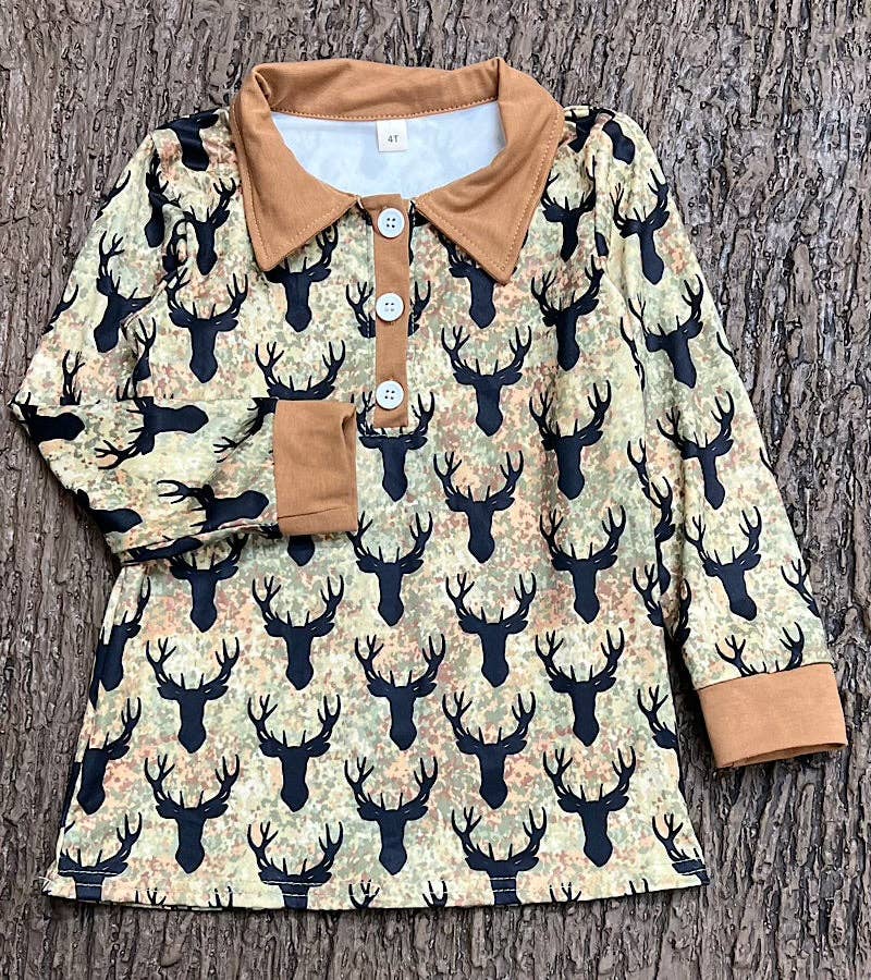 Deer print long sleeve shirt