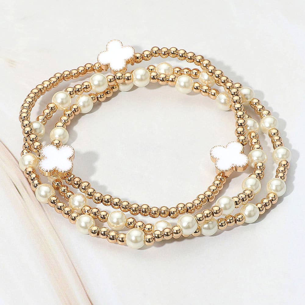 3PCS - Pearl Beaded Stretch Multi Layered Bracelets
