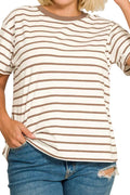 Plus Striped Crew Neck T Shirt - Zenana