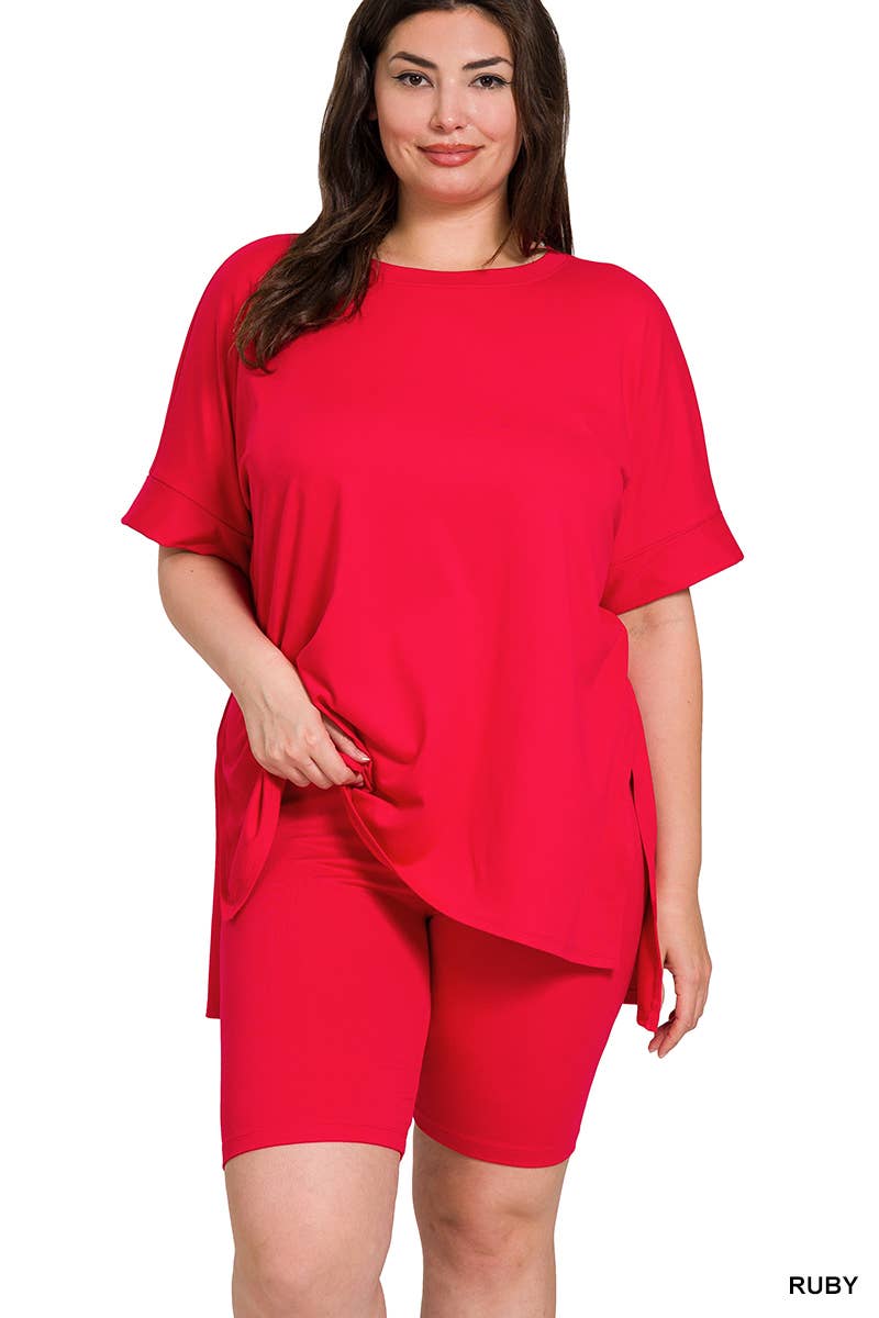 Plus Microfiber Top & Biker Shorts 2Pc Set