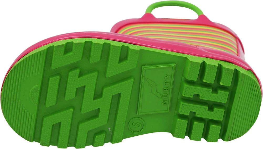 Norty Rubber Rain Boots-- Fuchsia/Lime Stripes