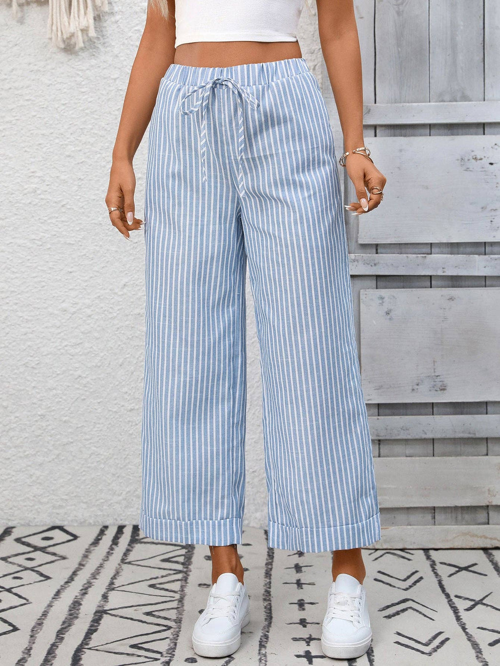 Striped High Waist wide leg pants