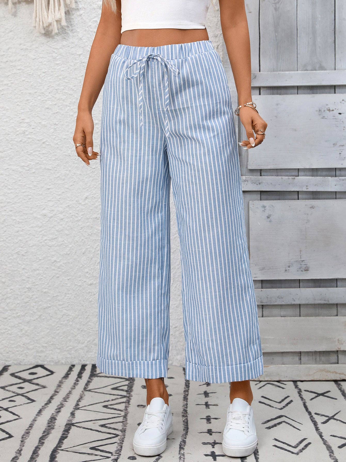 Striped High Waist wide leg pants