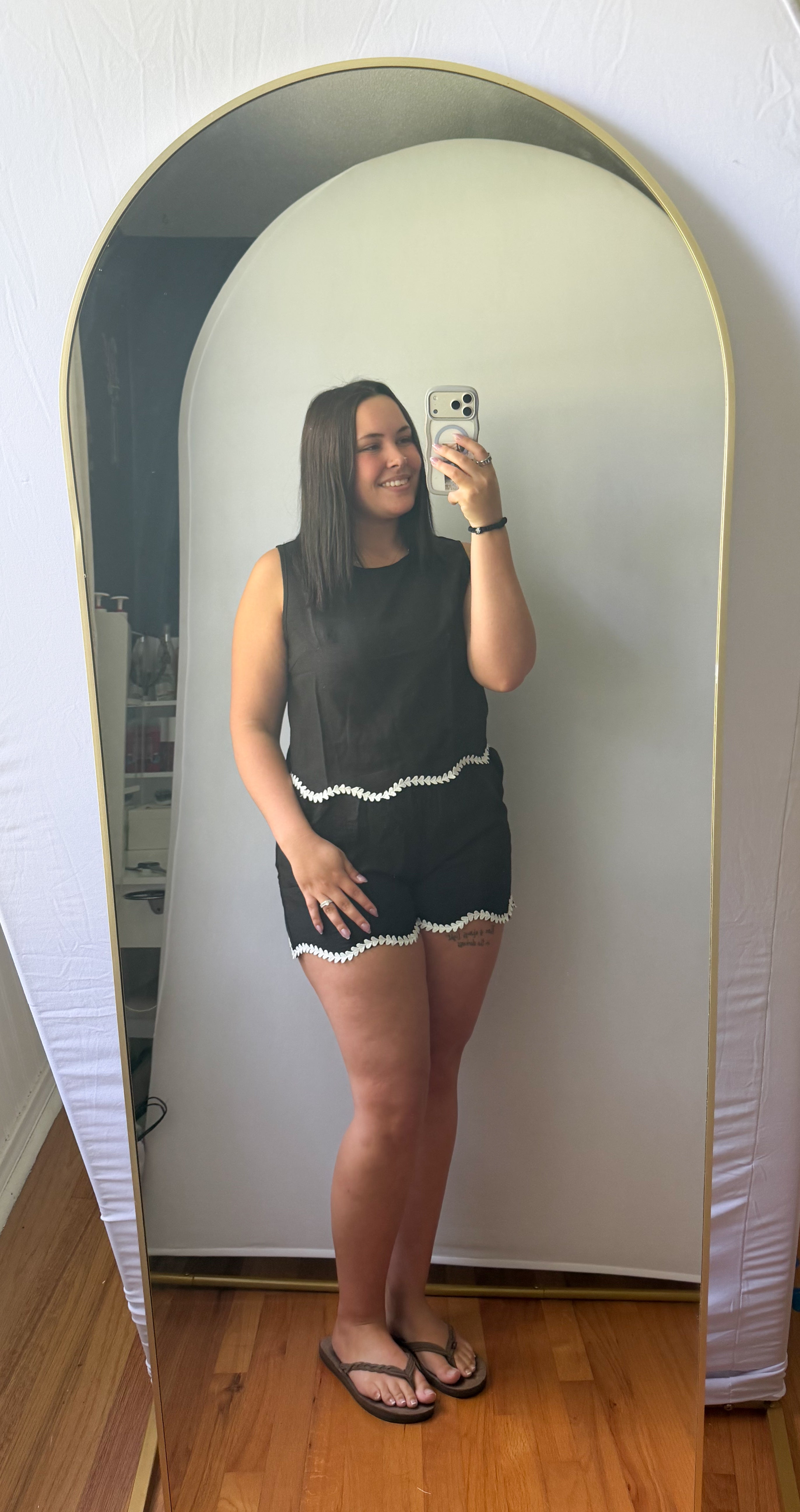 Black Contrast Trim Sleeveless Top and Shorts Set