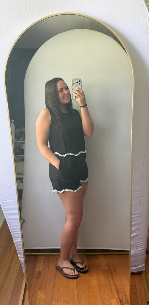Black Contrast Trim Sleeveless Top and Shorts Set