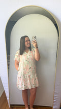 Pink Floral Contrast Edge Layered Short Sleeve Mini Dress
