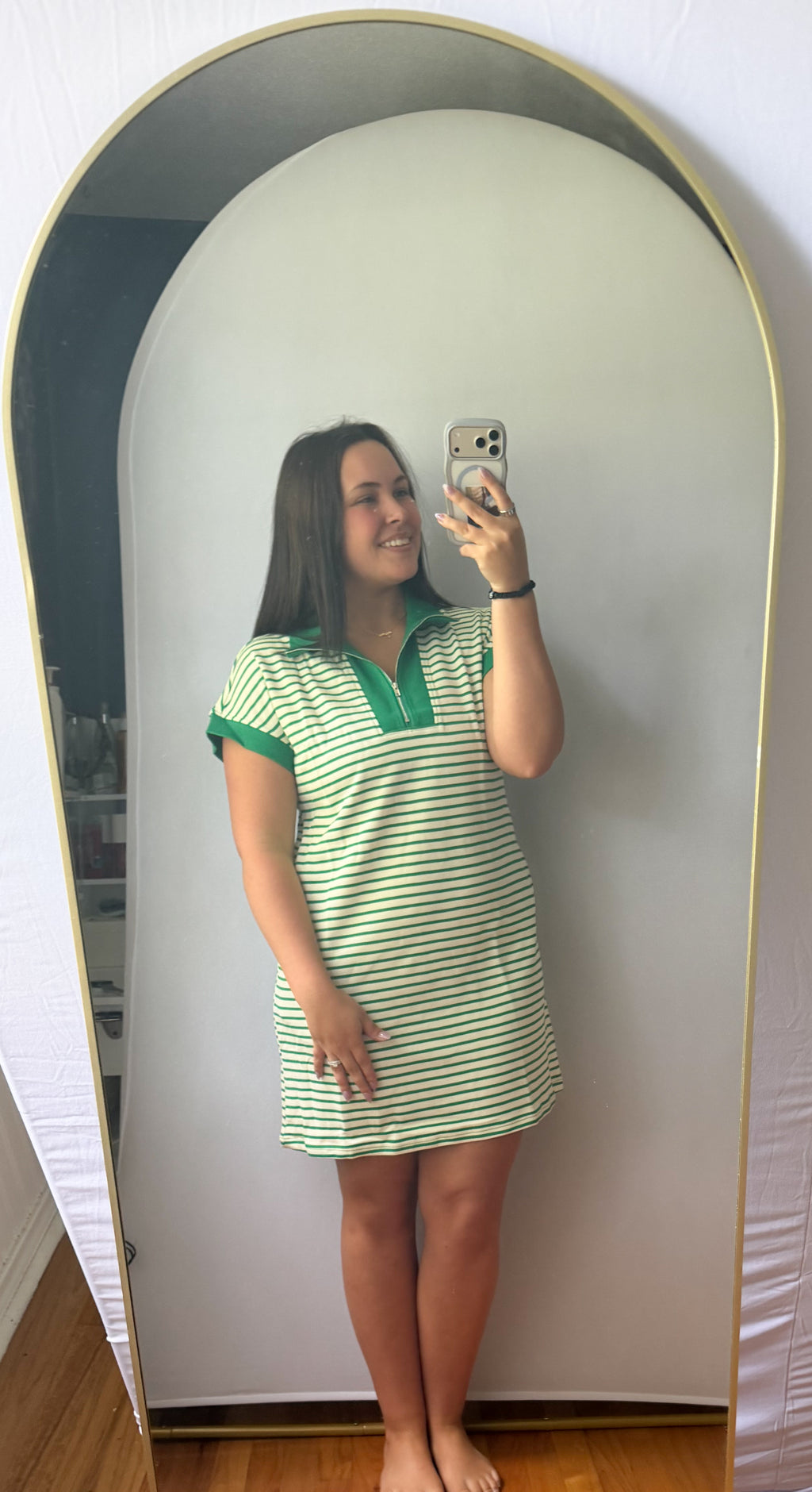 Stripe Quarter Zip Polo Collar T-Shirt Dress