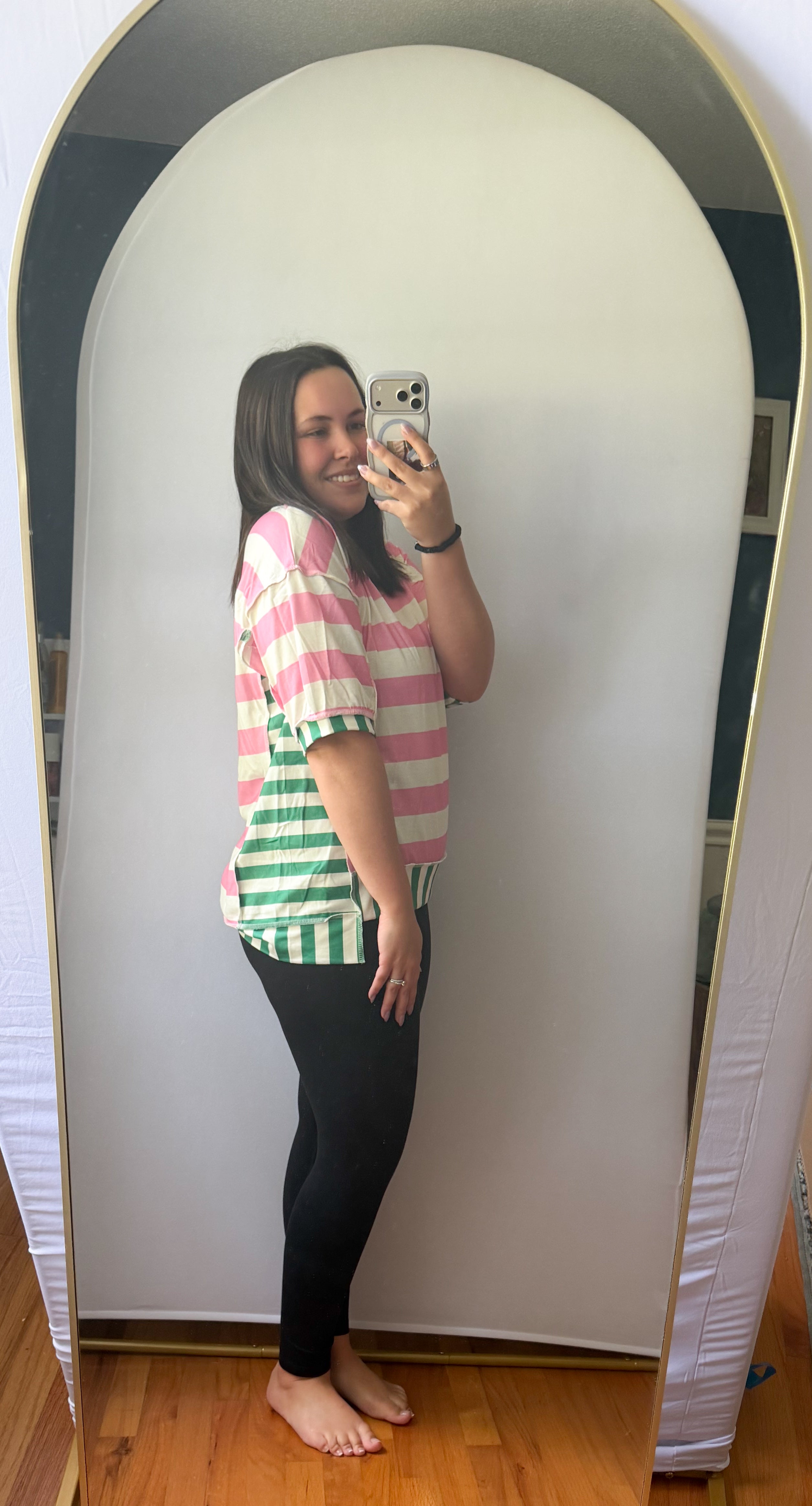 Pink Stripe Exposed Seam Contrast Patchwork Oversized Top