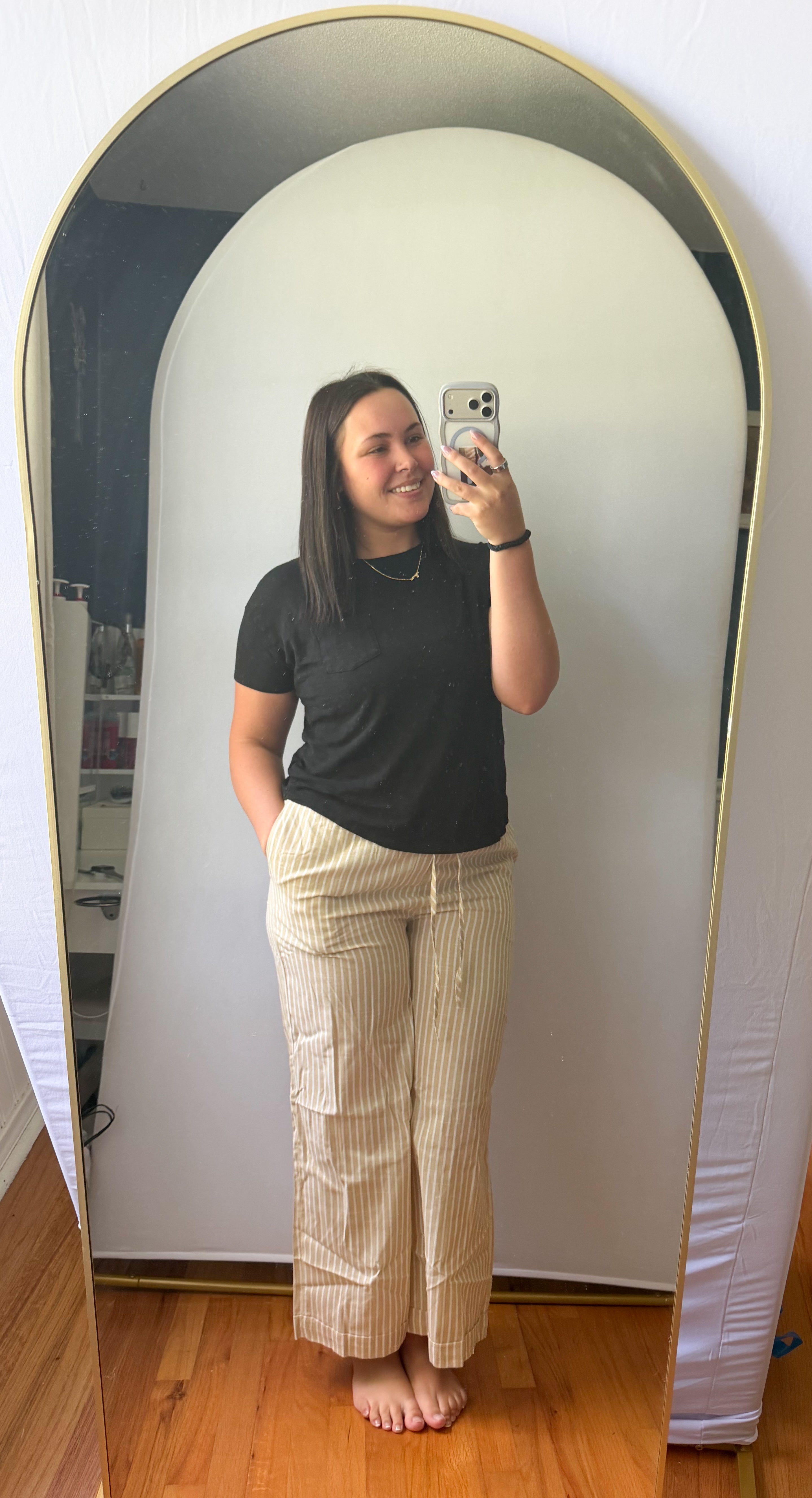 Striped High Waist Cropped Straight Leg Casual Pants