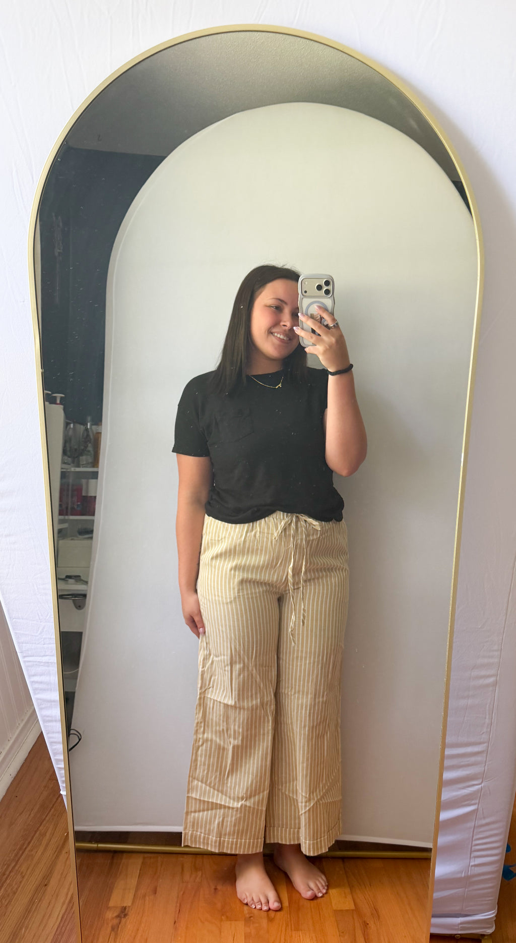 Striped High Waist Cropped Straight Leg Casual Pants