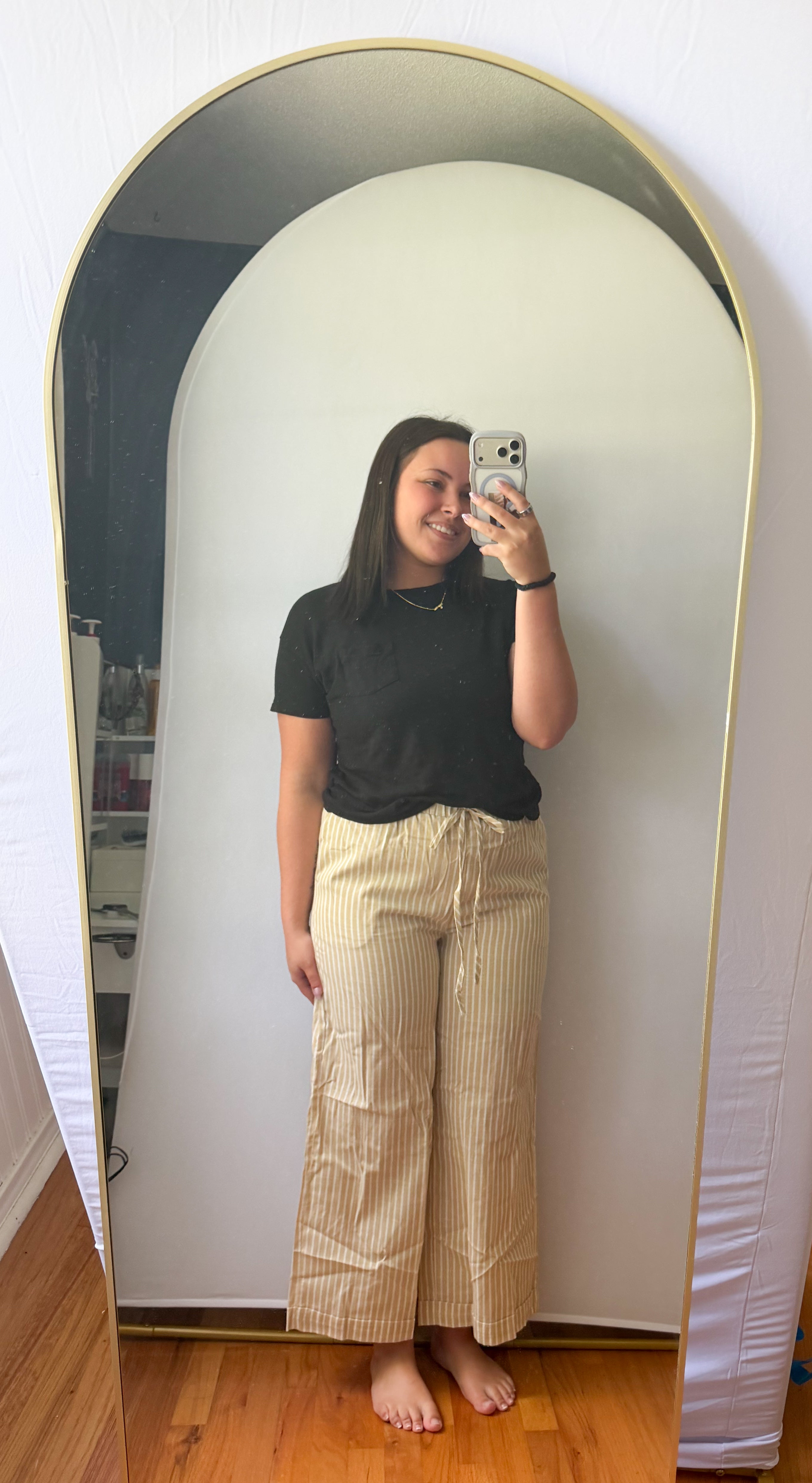 Striped High Waist Cropped Straight Leg Casual Pants