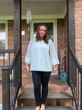 Black Striped Raglan Sleeve Top with Bracelet Sleeves