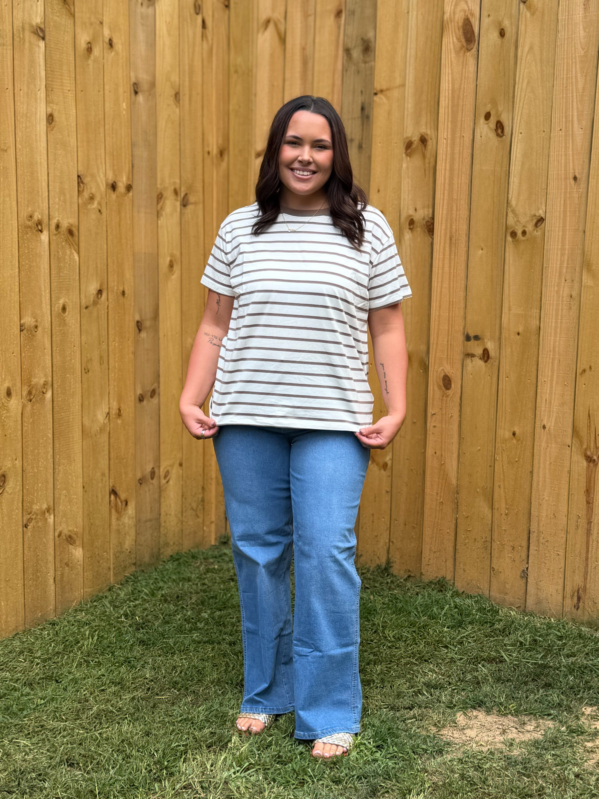 Plus Striped Crew Neck T Shirt - Zenana