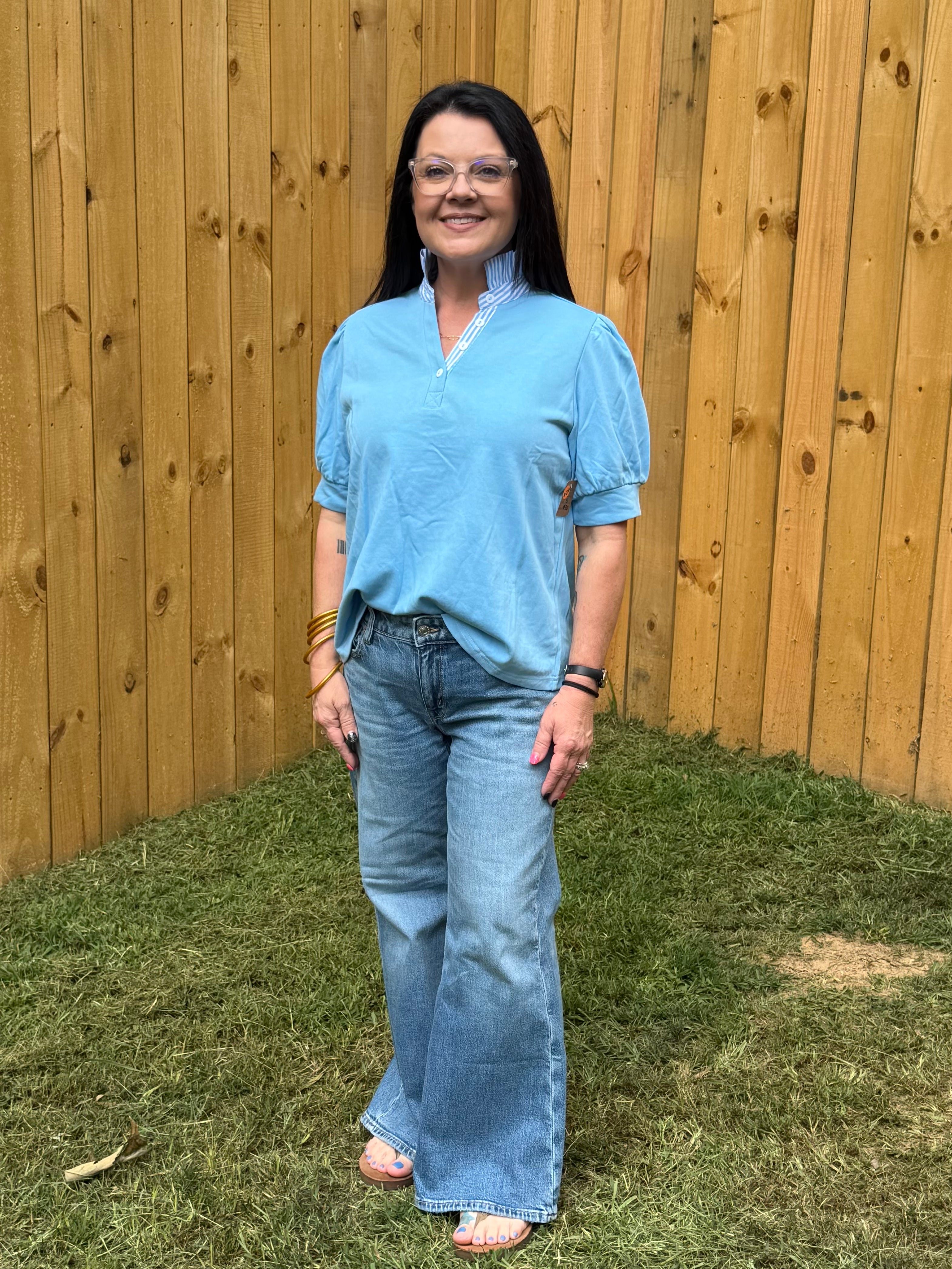 Frilled Collar Short Sleeve Top