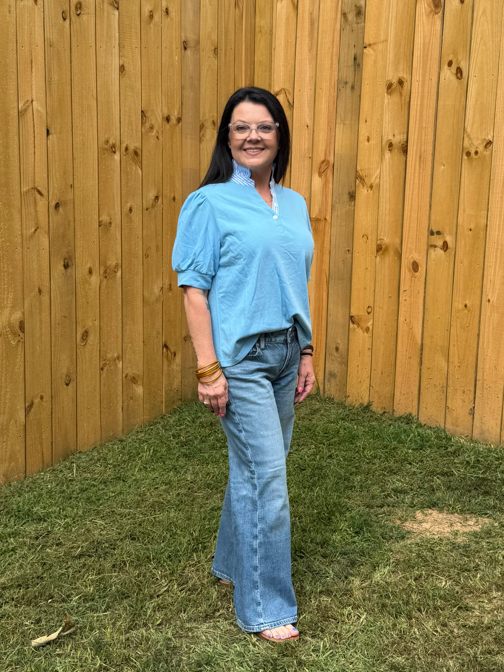 Frilled Collar Short Sleeve Top