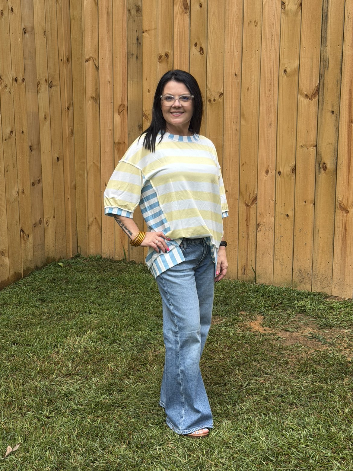 Exposed Seam Contrast Patchwork Oversized Top
