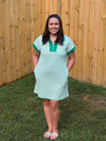 Stripe Quarter Zip Polo Collar T-Shirt Dress