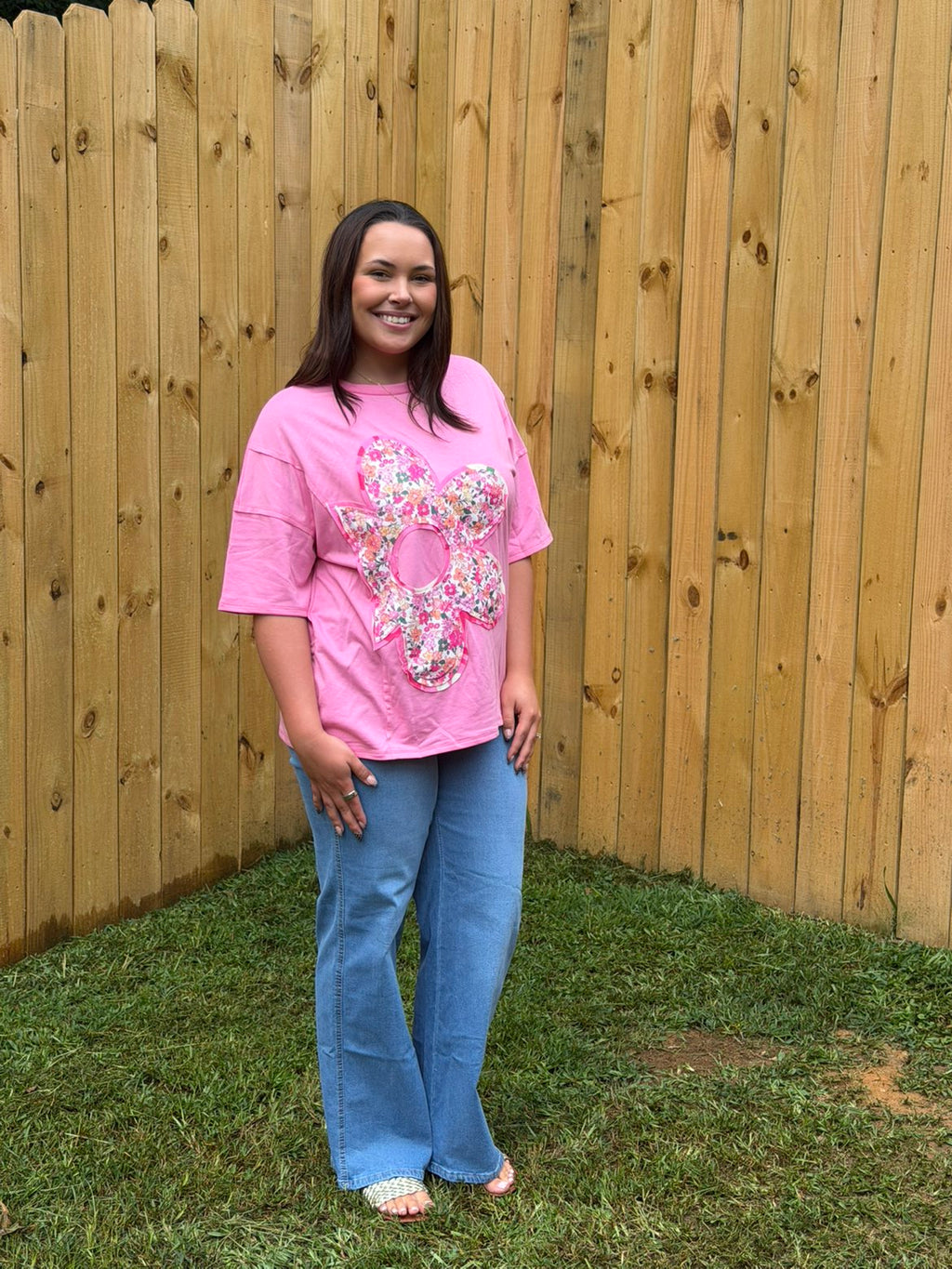 Floral Patchwork Raw Seam Oversize Tee