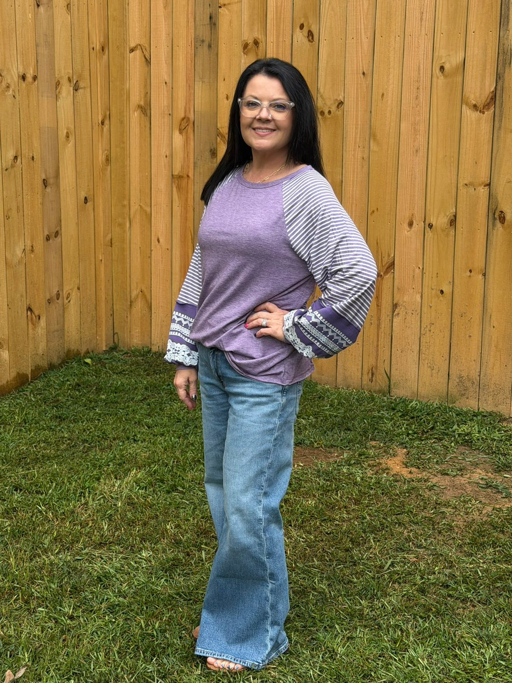 Stripe Patchwork Raglan Long Sleeve Top