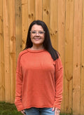 Zenana Raised Rib Raw Edge Hi-low hem Long Sleeve Top