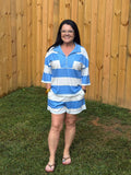 Striped Half Zip Oversize Tee Casual Shorts 2pcs Set