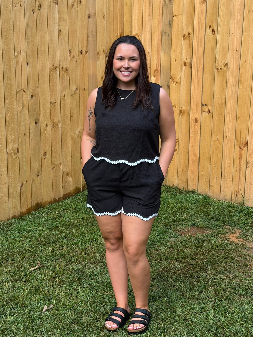 Black Contrast Trim Sleeveless Top and Shorts Set