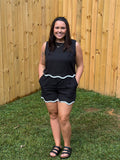 Black Contrast Trim Sleeveless Top and Shorts Set